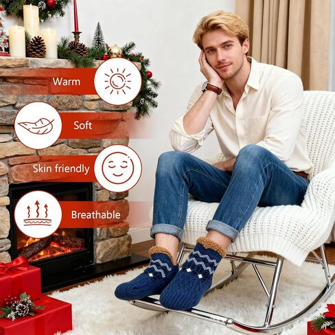 جوارب CaiDieNu Fuzzy Slipper للرجال والنساء مع مقابض، شباشب منزلية شتوية دافئة سميكة غير قابلة للانزلاق جوارب حرارية غامضة in Kuwait