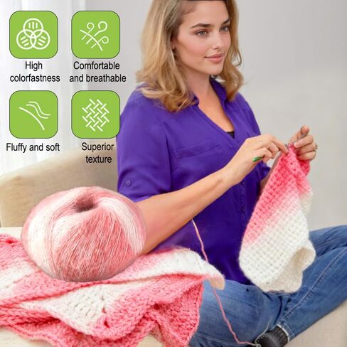 Ball of Yarn Knitting & Crocheting - Hand Dyed Yarns,for Blankets, Scarves, Shawls and Garments,Pink in Saudi Arabia
