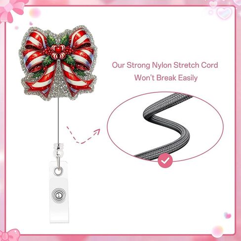 Christmas Badge Reels Holder Christmas Bows Retractable Holder with Clip Cute Name ID Badge Holder Xmas Glitter Acrylic Alligator Clip for Nursing Student, Doctor Worker Alligator Badge Accessories in Saudi Arabia