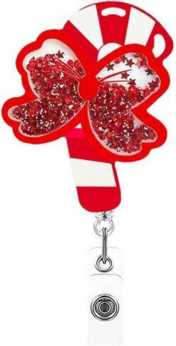 Christmas Badge Reels Holder Christmas Bows Retractable Holder with Clip Cute Name ID Badge Holder Xmas Glitter Acrylic Alligator Clip for Nursing Student, Doctor Worker Alligator Badge Accessories in Saudi Arabia