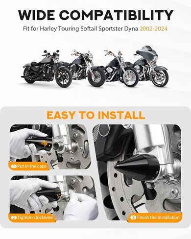 PBYMT Black Front Axle Nut Covers Caps Compatible for Harley Softail Sportster Touring Road King Street Glide 2002-2024 in Kuwait