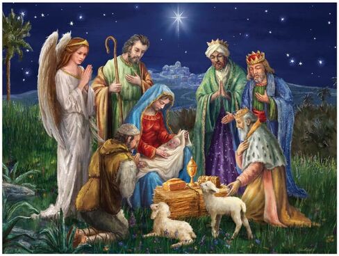Crown Point Graphics Nativity Scene 500 Piece Jigsaw Puzzle, Artist Marcello Corti, Soft Touch Design, Christmas Religious Puzzles with Baby Jesus in Saudi Arabia