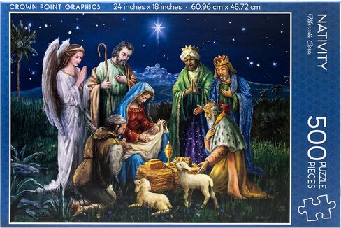 Crown Point Graphics Nativity Scene 500 Piece Jigsaw Puzzle, Artist Marcello Corti, Soft Touch Design, Christmas Religious Puzzles with Baby Jesus in Saudi Arabia