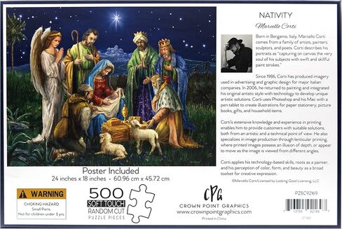 Crown Point Graphics Nativity Scene 500 Piece Jigsaw Puzzle, Artist Marcello Corti, Soft Touch Design, Christmas Religious Puzzles with Baby Jesus in Saudi Arabia