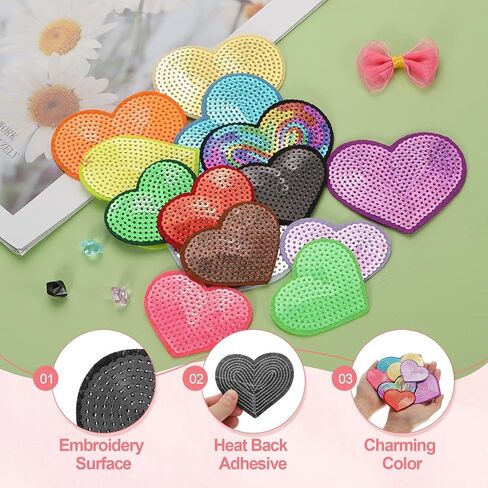 Sequin Heart Iron on Patches Embroidered Sew Sequin Glitter Patch Appliques, Fit for DIY Shoes Hats Backpacks Clothing Repair - (12 Pack, Black, 2 Size) in Saudi Arabia