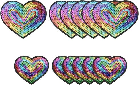 Sequin Heart Iron on Patches Embroidered Sew Sequin Glitter Patch Appliques, Fit for DIY Shoes Hats Backpacks Clothing Repair - (12 Pack, Black, 2 Size) in Saudi Arabia