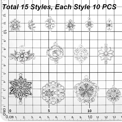 PandaHall 120PCS 15 Styles Tibetan Vintage Style Flower Charms Alloy Filigree Pendants Double Hole Jewelry Connectors for Earrings, Bracelet, Necklace - Antique Silver in Saudi Arabia