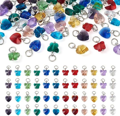 96pcs Faceted Transparent Glass Charms for Jewelry Making Mini Crystal Butterfly Heart Pendants for DIY Earrings Necklaces Bracelet Chain Crafts in Saudi Arabia