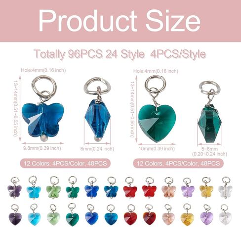 96pcs Faceted Transparent Glass Charms for Jewelry Making Mini Crystal Butterfly Heart Pendants for DIY Earrings Necklaces Bracelet Chain Crafts in Saudi Arabia