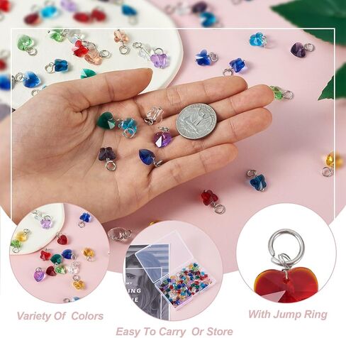 96pcs Faceted Transparent Glass Charms for Jewelry Making Mini Crystal Butterfly Heart Pendants for DIY Earrings Necklaces Bracelet Chain Crafts in Saudi Arabia
