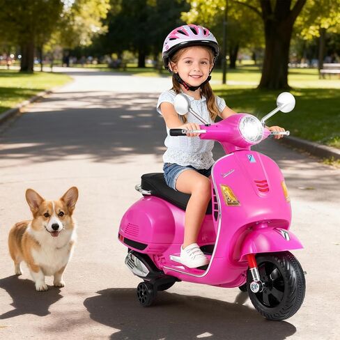 Costzon Toddler Motorcycle, 12V Licensed Vespa Ride on Motorcycle with Training Wheels, LED Headlight & Horn Sound, Ride on Toy, Battery Powered Motorbike, Gift for Boys & Girls, Gift (12V,Rose Pink) in Saudi Arabia