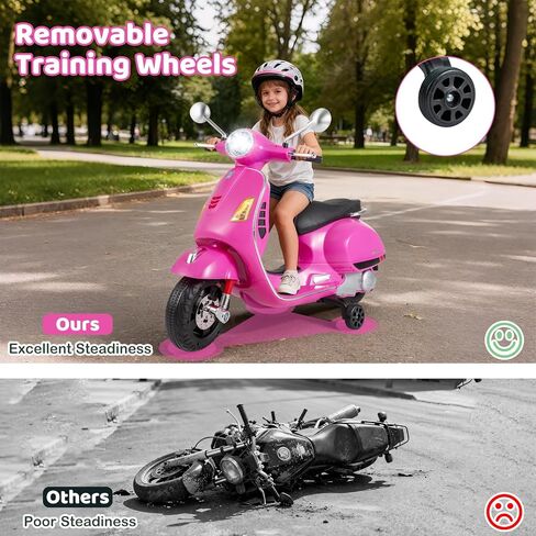 Costzon Toddler Motorcycle, 12V Licensed Vespa Ride on Motorcycle with Training Wheels, LED Headlight & Horn Sound, Ride on Toy, Battery Powered Motorbike, Gift for Boys & Girls, Gift (12V,Rose Pink) in Saudi Arabia