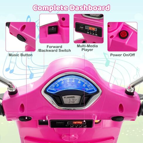 Costzon Toddler Motorcycle, 12V Licensed Vespa Ride on Motorcycle with Training Wheels, LED Headlight & Horn Sound, Ride on Toy, Battery Powered Motorbike, Gift for Boys & Girls, Gift (12V,Rose Pink) in Saudi Arabia