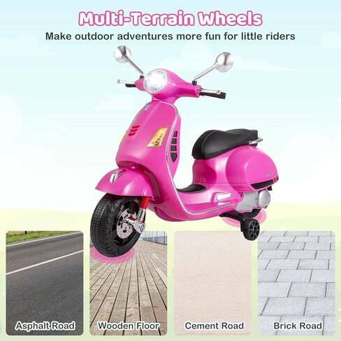 Costzon Toddler Motorcycle, 12V Licensed Vespa Ride on Motorcycle with Training Wheels, LED Headlight & Horn Sound, Ride on Toy, Battery Powered Motorbike, Gift for Boys & Girls, Gift (12V,Rose Pink) in Saudi Arabia
