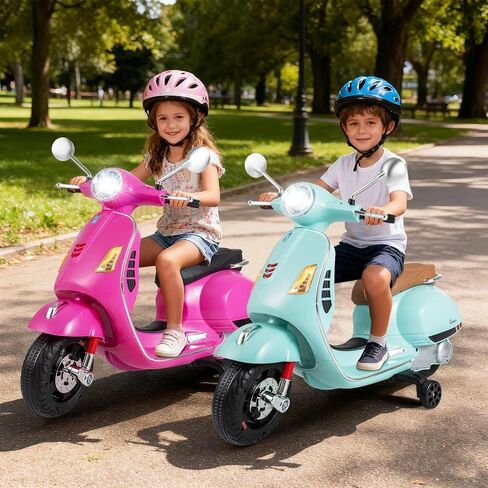 Costzon Toddler Motorcycle, 12V Licensed Vespa Ride on Motorcycle with Training Wheels, LED Headlight & Horn Sound, Ride on Toy, Battery Powered Motorbike, Gift for Boys & Girls, Gift (12V,Rose Pink) in Saudi Arabia