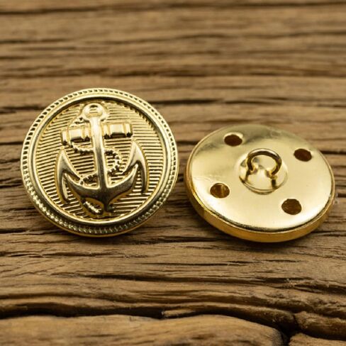 10Pcs Clothes Buttons - Metal Boat Anchor Pattern Sewing Buttons Retro Shank Round Shaped Button Set for Blazer, Suits, Coat, Uniform, Jacket (20mm, Gold) in Saudi Arabia