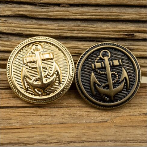 10Pcs Clothes Buttons - Metal Boat Anchor Pattern Sewing Buttons Retro Shank Round Shaped Button Set for Blazer, Suits, Coat, Uniform, Jacket (20mm, Gold) in Saudi Arabia