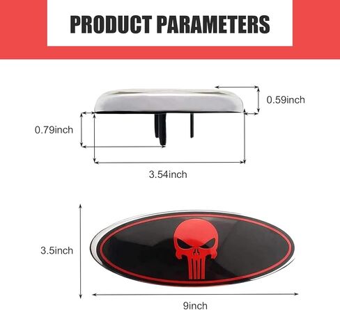 قطعتان من شعار شبكة أمامية على شكل جمجمة، لوحة اسم شارة رائعة للباب الخلفي، ملصق غطاء شبكي مركزي خارجي ذاتي اللصق، متوافق مع Ford F150 F250 (أحمر) in Kuwait