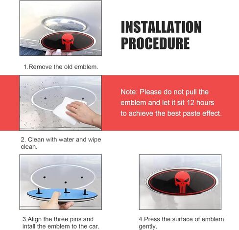 قطعتان من شعار شبكة أمامية على شكل جمجمة، لوحة اسم شارة رائعة للباب الخلفي، ملصق غطاء شبكي مركزي خارجي ذاتي اللصق، متوافق مع Ford F150 F250 (أحمر) in Kuwait