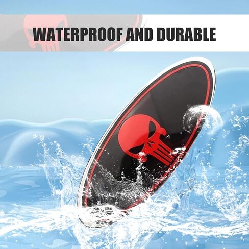 قطعتان من شعار شبكة أمامية على شكل جمجمة، لوحة اسم شارة رائعة للباب الخلفي، ملصق غطاء شبكي مركزي خارجي ذاتي اللصق، متوافق مع Ford F150 F250 (أحمر) in Kuwait