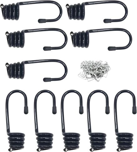 10Pcs Bungee Cord Hooks Spiral Bungee Hooks Cord Hook Wire Hooks End with 10Pcs Hog Rings for Boating, Camping,Tarps,Elastic Rope Strapping Tape(3/8 Inch) in Saudi Arabia