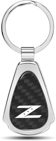 iPick Image Compatible with Nissan 350Z Z Logo Real Black Carbon Fiber Chrome Metal Teardrop Key Chain in Saudi Arabia