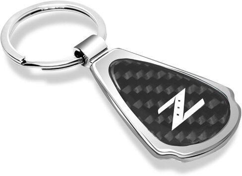 iPick Image Compatible with Nissan 350Z Z Logo Real Black Carbon Fiber Chrome Metal Teardrop Key Chain in Saudi Arabia