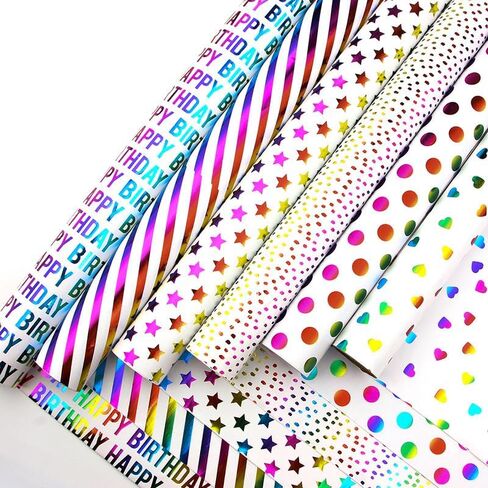 19.69 inches x 27.56 inches 4 Sheets of Foil Stamped Rainbow Gift Wrapping Paper, Perfect for Valentine's Day, Birthday in Saudi Arabia