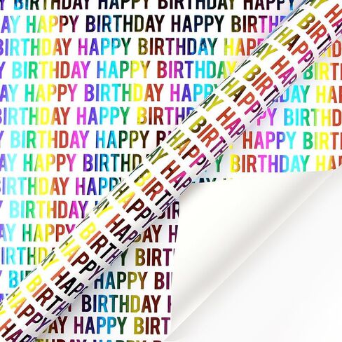 19.69 inches x 27.56 inches 4 Sheets of Foil Stamped Rainbow Gift Wrapping Paper, Perfect for Valentine's Day, Birthday in Saudi Arabia
