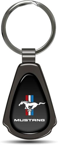iPick Image for Ford Mustang Tri-Bar Black Dome Metal Teardrop Key Chain in Saudi Arabia
