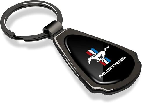 iPick Image for Ford Mustang Tri-Bar Black Dome Metal Teardrop Key Chain in Saudi Arabia