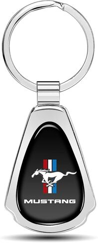 iPick Image for Ford Mustang Tri-Bar Black Dome Metal Teardrop Key Chain in Saudi Arabia