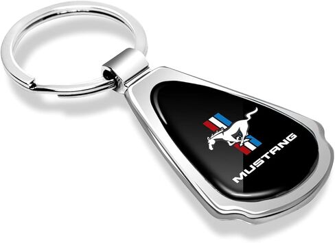 iPick Image for Ford Mustang Tri-Bar Black Dome Metal Teardrop Key Chain in Saudi Arabia