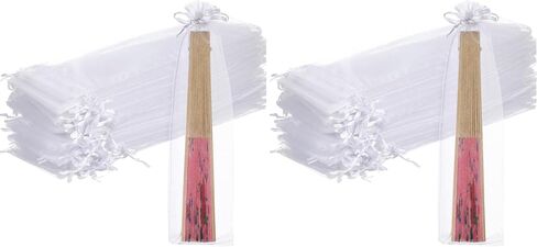 Toyvian 50Pcs 2.36x10.24 Inches Large Drawstring Organza Bags Decoration Folding Hand Fan Festival Wedding Party Favor Gift Candy Toys Pouches (White) in Kuwait