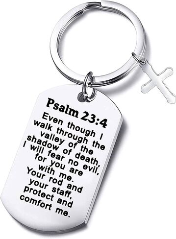 Psalm 23:4 Bible Dog Tag Keyring Christian Jewelry Religious Inspirational Gift in Saudi Arabia