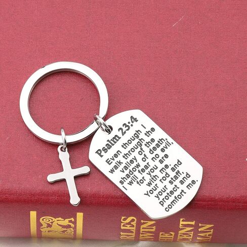 Psalm 23:4 Bible Dog Tag Keyring Christian Jewelry Religious Inspirational Gift in Saudi Arabia