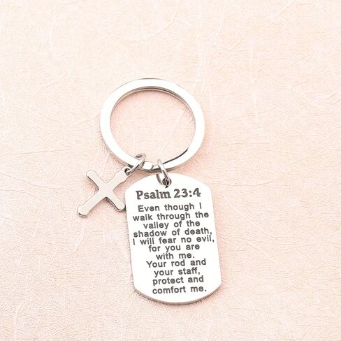 Psalm 23:4 Bible Dog Tag Keyring Christian Jewelry Religious Inspirational Gift in Saudi Arabia