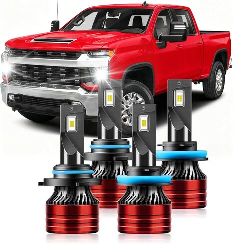 مصابيح كهربائية متوافقة مع 2008-2021 شيفروليه سيلفرادو 2500 3500HD 9005 شعاع عالٍ H11 حزمة كومبو لأضواء الضباب منخفضة الشعاع 800% سطوع مع قابس مروحة التبريد N Play Pack of 4 in Kuwait