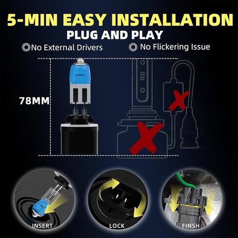 المصابيح الأمامية تناسب 2014-2016 كيا فورتي، H1 H11 مصابيح إضاءة عالية منخفضة الشعاع، مصابيح هالوجين أمامية، سطوع 300%، التوصيل والتشغيل، 6000 كلفن أبيض، 4 قطع in Kuwait