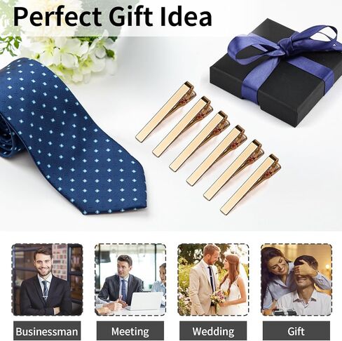 6 Pcs Tie Clips for Men, 6 Classic Colors Shiny & Glossy Tie Bar, Ideal Gift for Father, Husband, Boyfriend, Business, Wedding, Tie Pins with Gift Box in Saudi Arabia