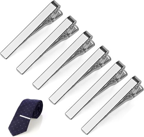 6 Pcs Tie Clips for Men, 6 Classic Colors Shiny & Glossy Tie Bar, Ideal Gift for Father, Husband, Boyfriend, Business, Wedding, Tie Pins with Gift Box in Saudi Arabia