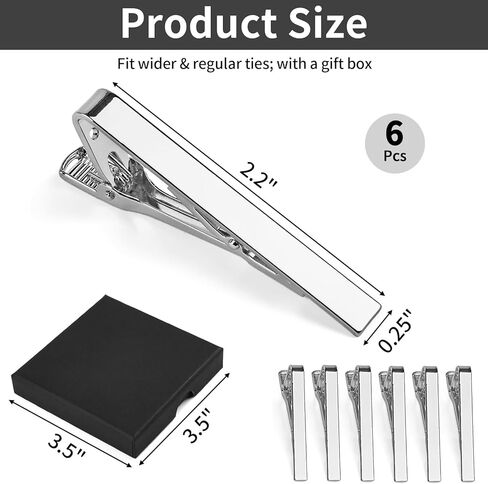6 Pcs Tie Clips for Men, 6 Classic Colors Shiny & Glossy Tie Bar, Ideal Gift for Father, Husband, Boyfriend, Business, Wedding, Tie Pins with Gift Box in Saudi Arabia