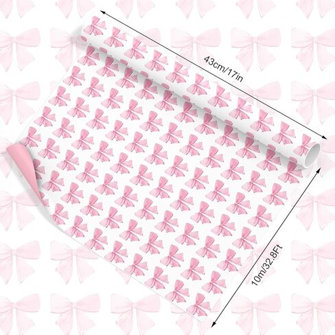 JarThenaAMCS Pink Bow Wrapping Paper -Mini Roll- 17In x 32.8 Ft Watercolor Bow Knot Gift Wrap Paper Sweet Craft Paper for Mother's Day Girls Birthday Wedding Baby Shower Party Packing Supplies in Saudi Arabia
