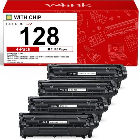 v4ink 4PK Compatible CRG128 Toner Cartridge Replacement for Canon 128 Black Toner Cartridge CRG-128 Ink for Canon imageclass D530 D550 LBP6230dw MF4450 MF4570dw MF4770n MF4890dw MF4880dw Printer in Saudi Arabia