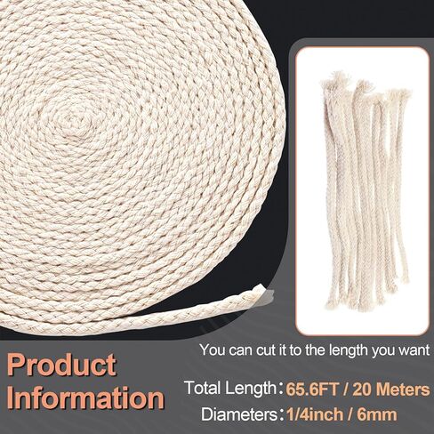 32.8 Ft 1/8in Diameter Oil Lamp Wicks, Round Cotton Lamp Wicks Burner, Braided Candle Replacement Wicks for Alcohol Kerosene Lamp Torches Lantern- Beige in Kuwait