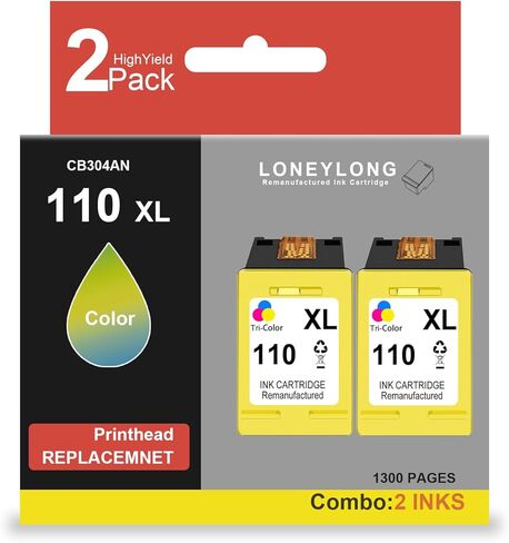 2Pack 110XL High Yield Ink Cartridge CB304AN Tri-Color Remanufactured Compatible with HP 110 Tricolor Ink Cartridge for photosmart Printer in Saudi Arabia