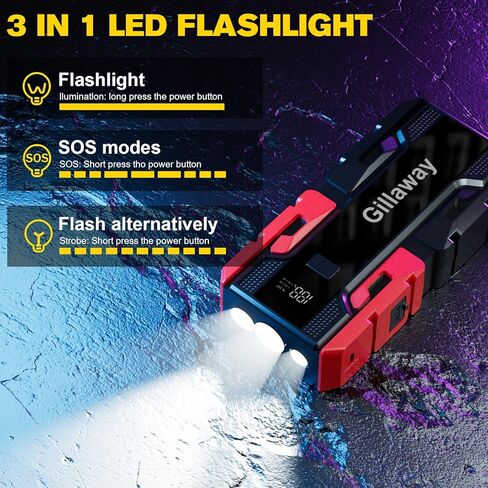 حزمة بطارية 001B 3000A Car Jump Starter (حتى 9.0 لتر غاز ومحرك ديزل 7.0 لتر)، شاحن بطارية سيارة 12 فولت، صندوق القفز مع بنك طاقة USB 3.0 in Saudi Arabia