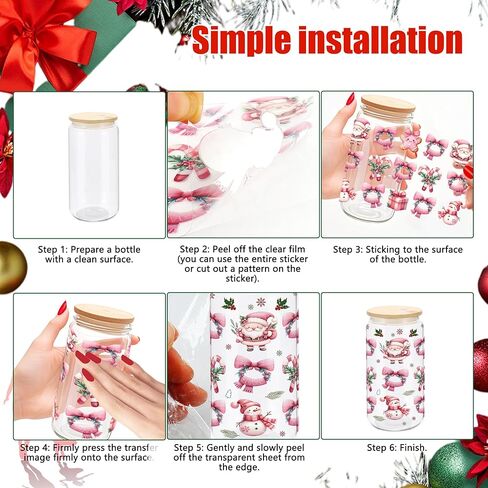 12 Sheets Christmas Tree UV DTF Transfer Stickers 16oz Glass Bottle DIY Cup Wraps Stickers Waterproof Cup Wrap Decals for Gifts, Cup Decor in Saudi Arabia