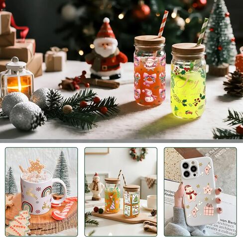 12 Sheets Christmas Tree UV DTF Transfer Stickers 16oz Glass Bottle DIY Cup Wraps Stickers Waterproof Cup Wrap Decals for Gifts, Cup Decor in Saudi Arabia