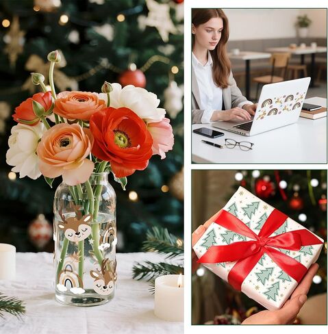 12 Sheets Christmas Tree UV DTF Transfer Stickers 16oz Glass Bottle DIY Cup Wraps Stickers Waterproof Cup Wrap Decals for Gifts, Cup Decor in Saudi Arabia